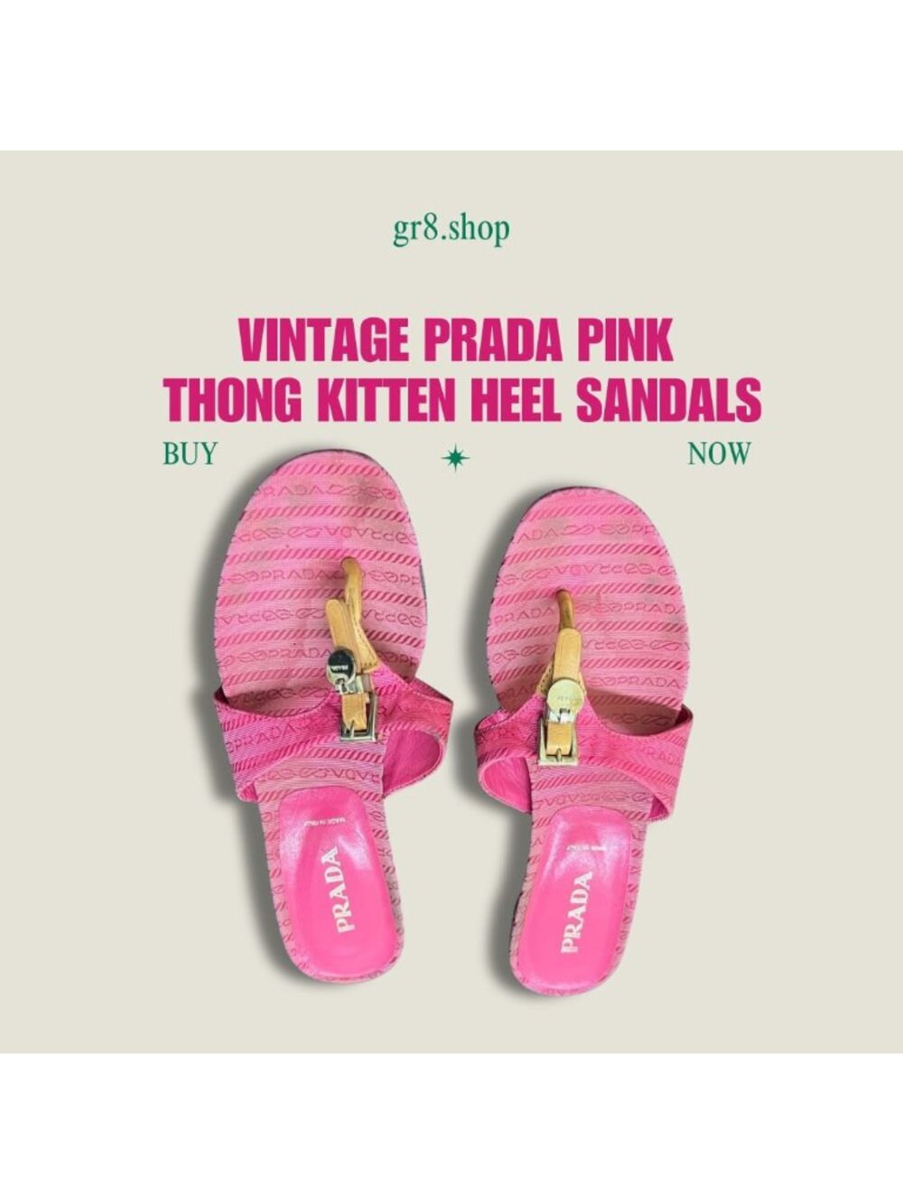 Vintage Prada Pink Sandals  Women's 6 Thong Kitten Heel Made In Italy